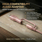 Wired Headphones, Premium Over-Ear Headset with Hi-Fi Stereo Sound, Noise-Isolating Ear Cushions, Lightweight Comfortable Design, Tangle-Free Cable, Ideal for Work, Travel, Daily(Rose Gold)