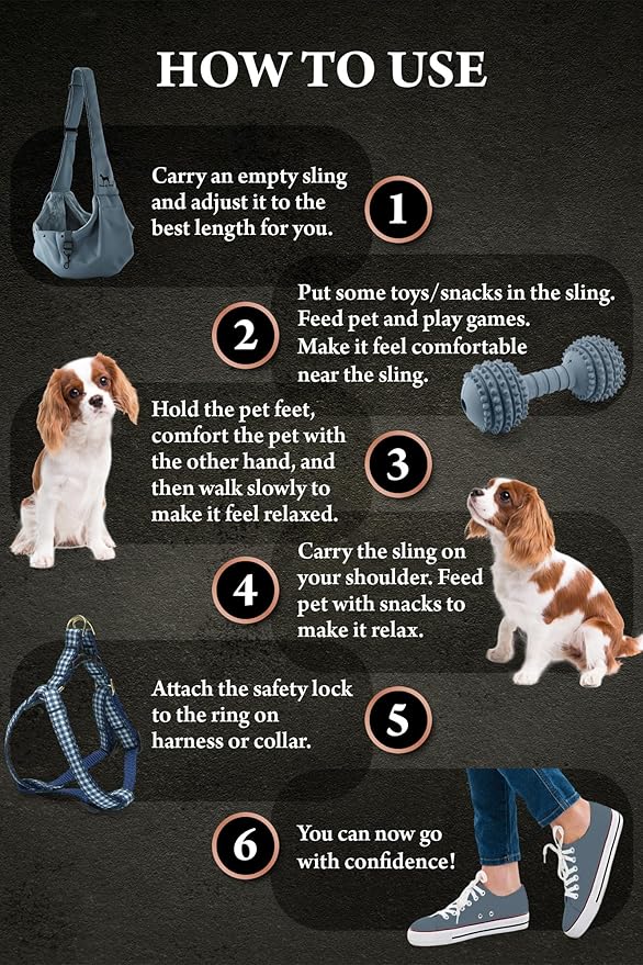 Noah & Paw Dog Sling Carrier for Small Dogs 5-18lb, Dog Sling for Small Dogs and Cats, Dog Carrier with Adjustable Padded Strap, Premium Twill, Lined with Fur, Double Safety Feature, Machine Washable