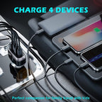 SUNDA 60W USB C Fast Car Charger | 4-Ports Car Charger Adapter | Dual Type C PD30W/PPS30W Compatible with iPhone17/16 Pro/Max/iPhone15/Galaxy/SamsungS25 | Dual USB-A 18W QC3.0 for Android(Black)