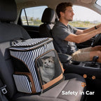 Lekereise Large Cat Backpack Expandable Pet Backpack Carrier for Small Medium Dogs Cats, Dog Carrier Backpack with Breathable Mesh and Inner Safety Leash, Striped