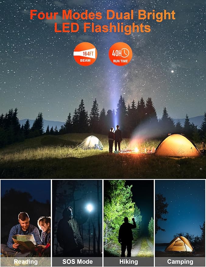 MINRISE Solar Power Bank 40000mAh, Portable Charger PD 20W Fast Charging Solar Charger Power Bank Built in 4 Cables and USB-C in/Output, Camping Essentials External Battery Pack with Flashlights