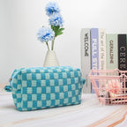 PAZIMIIK Checkered Makeup Bag for Purse Portable Zipper Make Up Pouch Small Cosmetic Case for Travel Accessories Lake Blue