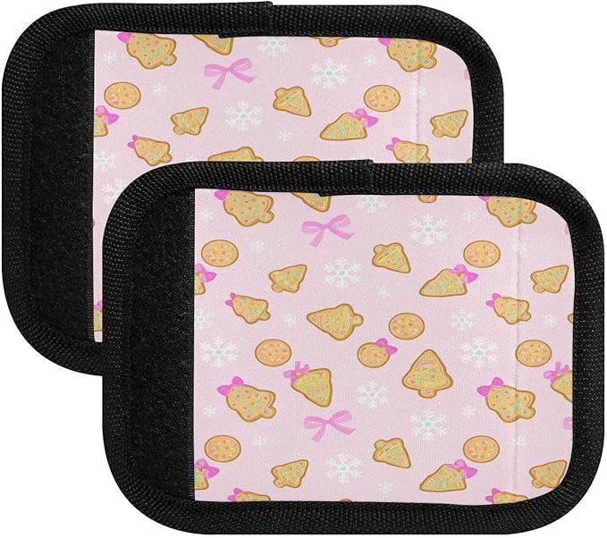 Christmas Cookies 4 Pack Neoprene Suitcase Wraps, Luggage Handle Wraps with ID Tag, Non-Slip Suitcase Handle Covers for Travel, Bag Strap Pad