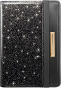 Passport Holder Cover,Traveling Passport Case Glitter Cute Passport Wallet for Women,Black Glitter