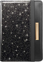 Passport Holder Cover,Traveling Passport Case Glitter Cute Passport Wallet for Women,Black Glitter