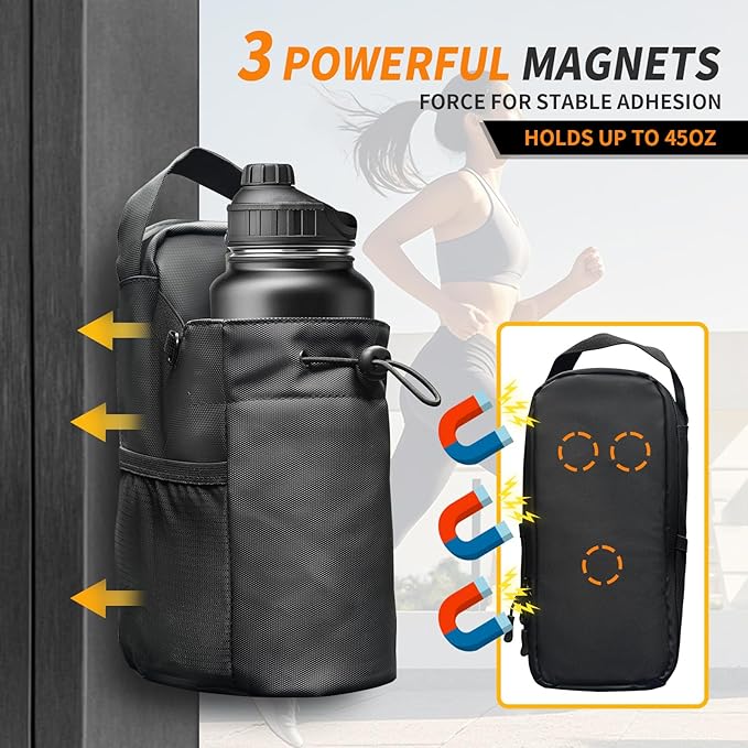 Magnetic Gym Bag for Women and Men, Magnetic Water Bottle Holder with Strap and Phone Pocket