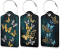Shining Butterfly 3 Pack Luggage Tag for Suitcase, Unique Leather Travel Tags Identifiers with Privacy Name Address Labels & Durable Steel Loop for Women Men Travel