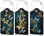Shining Butterfly 3 Pack Luggage Tag for Suitcase, Unique Leather Travel Tags Identifiers with Privacy Name Address Labels & Durable Steel Loop for Women Men Travel