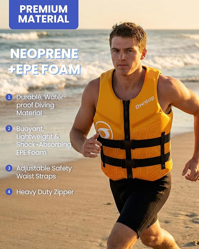 Owntop Swim Vest Adult Water Sport Vest Neoprene Floaties for Swimming, Boating, Kayaking, Fishing | Adjustable Zipper Dual Buckle Foldable Buoyancy Jacket