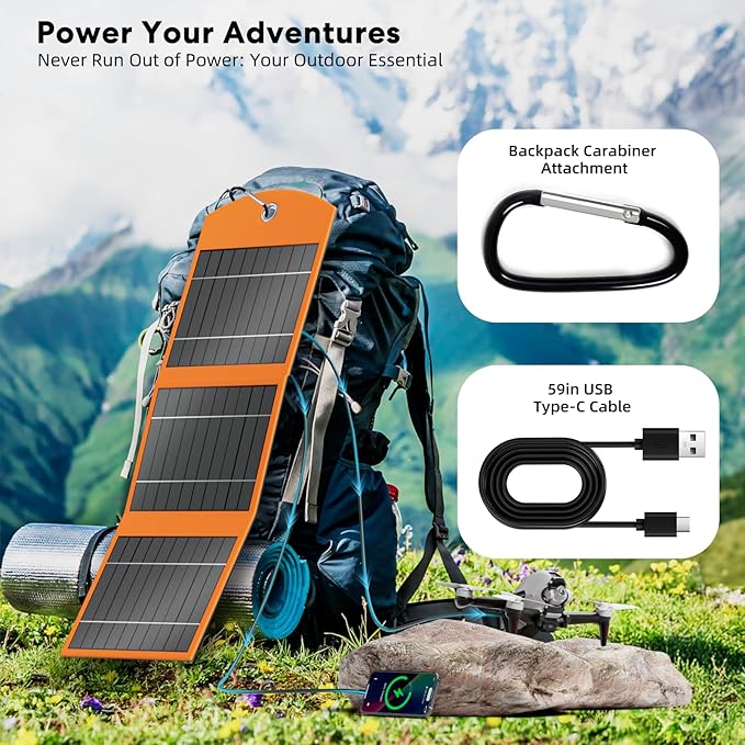 SOLUPUP 10000mah Solar Charger Power Bank, 30W Foldable Portable Solar Panel, Fast Charging with 1 Type-C & 2 USB-A Ports, Ipx5 Waterproof, for Phone, Tablets & Multiple Devices, Camping Outdoor Use