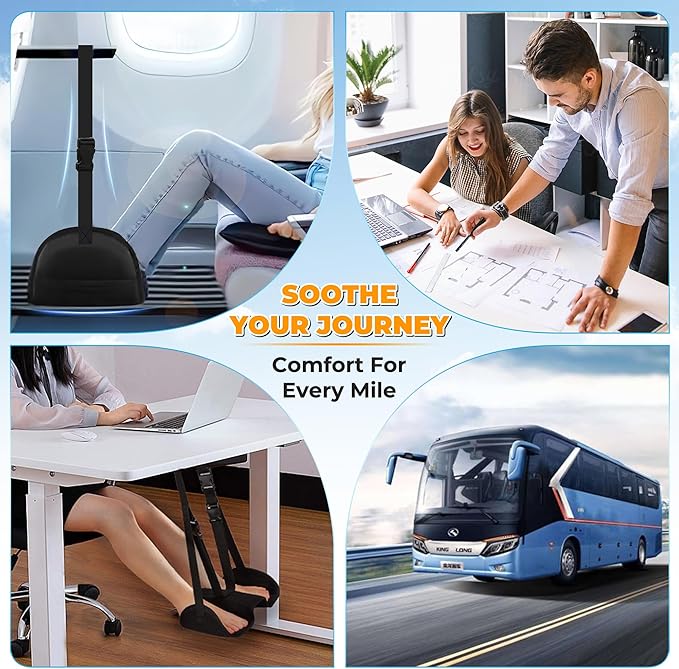 Airplane Foot Hammock - Portable Travel Foot Rest with Adjustable & Detachable Straps for Ergonomic Support on Flights, Cars, Trains, Lightweight & Packable for Long Haul Travel & Office