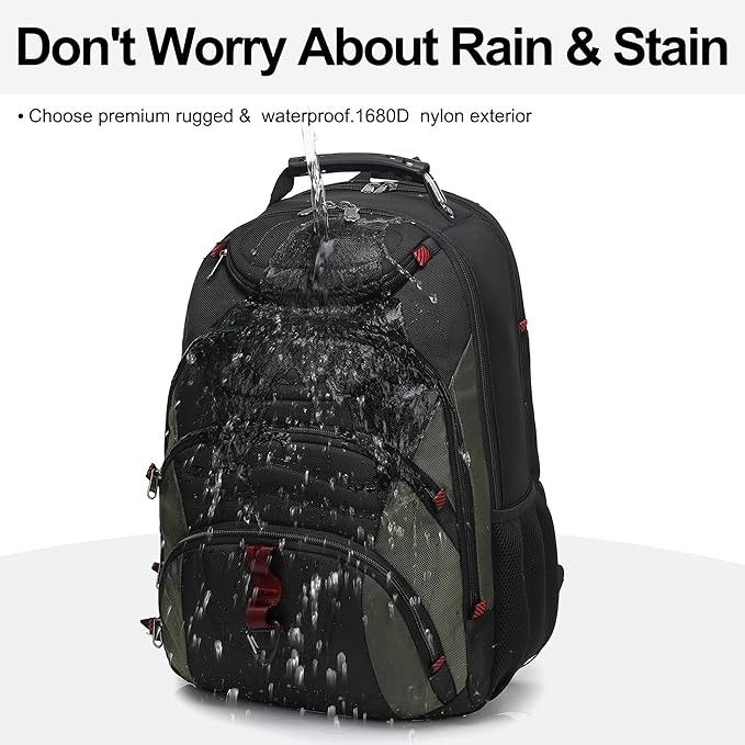 Boavan Laptop Backpack for men, 17.3 inch Laptop Bag with USB Port, Waterproof Travel Work Backpack Purse, Anti-Theft Teacher Nurse Doctor Casual Bookbags Office Business backpack，Black&Army Green