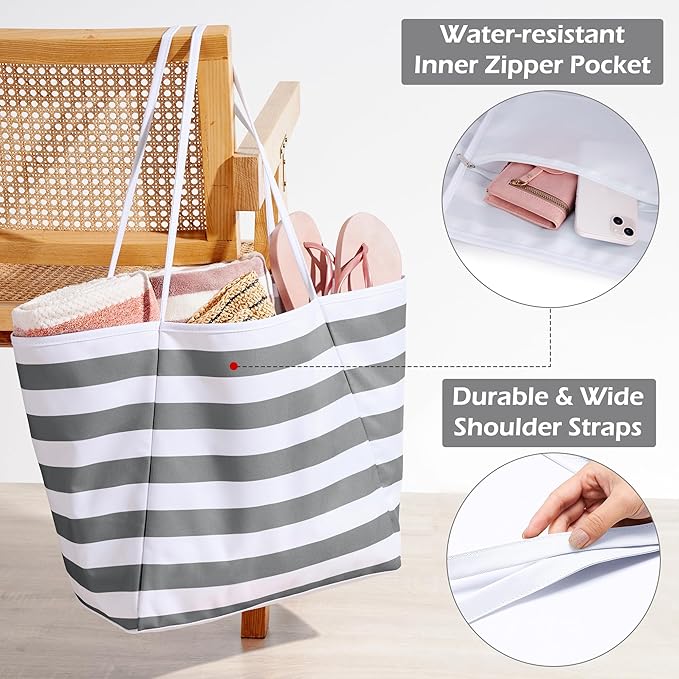 KALIDI Beach Tote Bag Women Large Waterproof Sandproof Shoulder Handbag Packable Grocery Bag Hobo Purse for Picnic Vacation