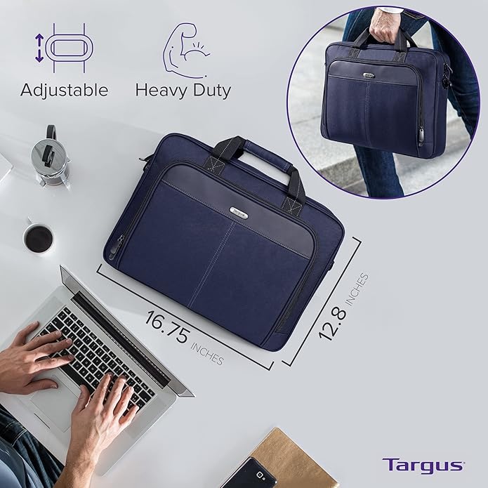 Targus Classic Slim Laptop Bag - Ergonomic Briefcase and Messenger Bag - Spacious Foam Padded for Laptops and Under
