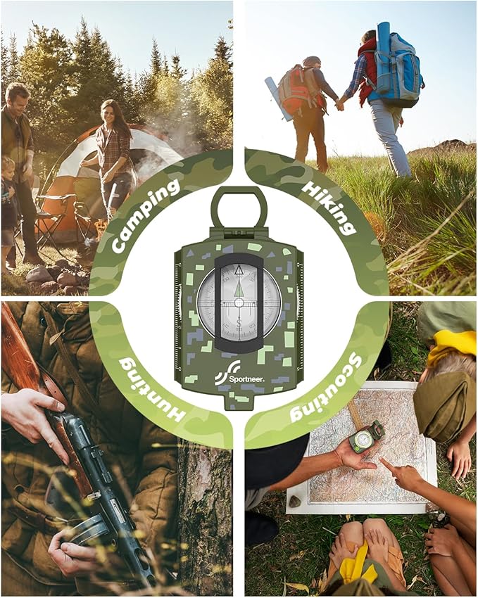 Sportneer Compass: Accurate Durable Lightweight Orienteering Compass with Strap and Carrying Case, Glow in The Dark Waterproof Hiking Essentials for Camping Backpacking, Best Survival Gifts for Kids