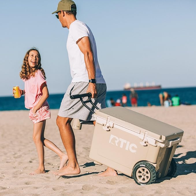 RTIC 52 Quart Ultra-Light Wheeled Hard Cooler Insulated Portable Ice Chest Box for Beach, Drink, Beverage, Camping, Picnic, Fishing, Boat, Barbecue, 30% Lighter Than Rotomolded Coolers