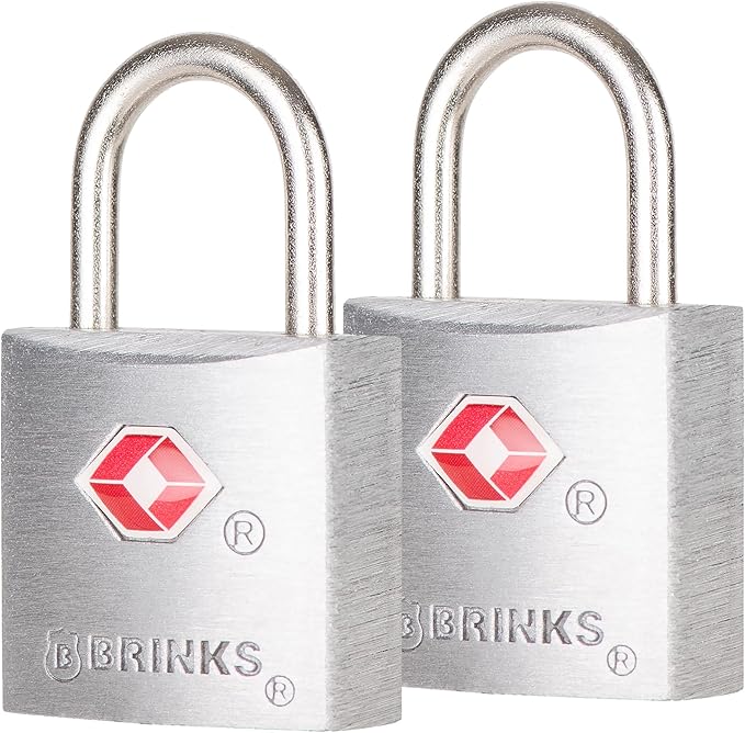 BRINKS TSA Approved Padlock 2-Pack, 22mm Aluminum Body, Hardened Steel Shackle, Luggage Locks with Keys, TSA Lock for Suitcases & Carry-Ons