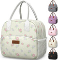 HOTOR Lunch Bag for Women & Men - Wear-Resistant Insulated Lunch Box with Large Capacity, Multi-Functional Cooler Bag for Office, Picnic, Beige with Colorful Floral, 10L,10.60" x 5.90" x 9.50"