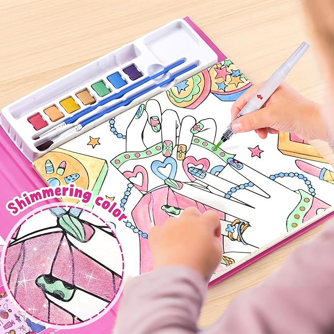 JoyCat Paint with Water Coloring Books for Toddlers, Watercolor Painting Sets for Kids Ages 3-5 4-8, Arts and Crafts Drawing Activities Toy Birthday Gifts for Boys Girls (Makeup & Manicures)