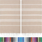 HAVLULAND Set of 6 Turkish Cotton Beach Towels, Oversized 72"x40", Quick-Dry, Absorbent, Lightweight, Sand-Free, Compact, Ideal for Beach, Pool, Gym, Yoga, Travel, Camping, Picnic - Bulk of 6 Beige