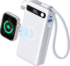 BREEKET Nano Power Bank, 10000mAh Portable Charger with Built-in Cables & Wall Plug, 5 Outputs 22.5W USB C Fast Charging Travel Battery Pack for iPhone 17/16/15/14, Apple Watch Ultra/11/10/9/8/7/6/SE