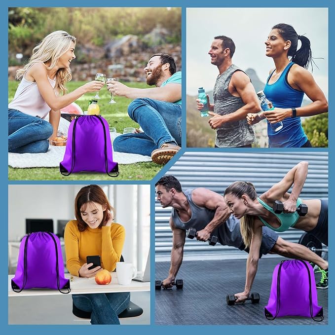 PLULON 15 Pcs Purple Drawstring Bags Drawstring Backpack Bulk, String Backpack Cinch Sack Sport Gym Backpack Bags for Yoga Traveling Outdoor Sports