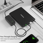 50000mAh Laptop Power Bank 5/9/12/16/19/20V Portable Laptop Battery Charger with QC3.0 USB-A Port & 12V Type-C Port for Laptop, Tablet, Smartphone and More Devices