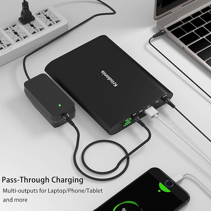 50000mAh Laptop Power Bank 5/9/12/16/19/20V Portable Laptop Battery Charger with QC3.0 USB-A Port & 12V Type-C Port for Laptop, Tablet, Smartphone and More Devices