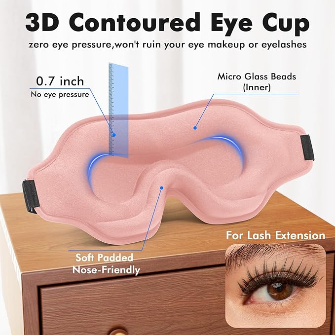 Sleep Eye Mask for Men Women, Weighted Sleeping Mask for Side Sleeper, Travel Blackout Night Blindfold Eye Shade Cover with Adjustable Strap (4.6 oz) (Blush)
