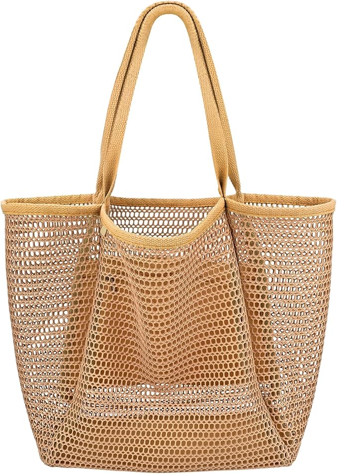 Iioscre Beach Bag for Women, Causal Hobo Pool Bags with Zipper Inner Pocket, Foldable Swim Tote Bag for Vacation Essentials