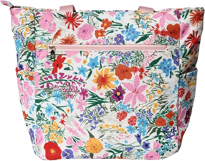 ESVAN Original Floral Tote Bag Large Shoulder Bag with Multi Pockets for Gym Travel Beach Daily Bags