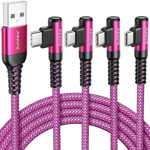 AINOPE USB C Cable [4-Pack, 3.1A] Type C Charger Fast Charging, Right Angle [10/6.6/3.3/3.3ft] USB A to USB C Cable Nylon Braided Compatible with Galaxy S22 S10 Plus S21 S20, Note 10, LG Google Pixel
