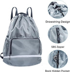 Swim Beach Sports Drawstring Backpack - Gym Bag with Shoes Compartment and Waterproof Pocket for Gym Accessories, Swim Essentials - Kids Mens Beach Workout Bag