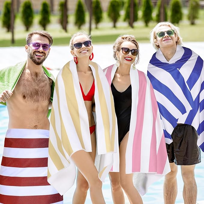 EBOOT 10 Pack Oversized Beach Towel Set Extra Large Pool Towels Microfiber Quick Dry Swim Blanket for Adult Women Men Face Hand Body Bath Travel Pool(Fancy Color,28 x 59 Inch,Cabana Stripe)
