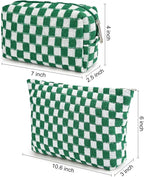 SOIDRAM 2 Pieces Makeup Bag Large Checkered Cosmetic Bag Capacity Canvas Mix Travel Toiletry Bag Organizer Cute Makeup Brushes Aesthetic Accessories Storage Bag for Women, Checkered Mix Green