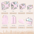 Shacke Packing Cubes for Travel 8 Set - Premium Luggage Organizer Bags - Versatile Travel Organizer for Women and Men - Optimized Packing Bags - Travel Essentials (Petal Pink)