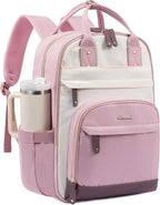 LOVEVOOK Laptop Backpack Women with Giant Tumbler Holder,17.3 inch Work Travel Backpack Computer Laptop Bag,Cute College Nurse Teacher Backpack Purse,Gifts for Women & Men,Pink-Off-white-Light pink