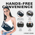 Black Holographic Fanny Pack Belt bag - Crossbody Waist Bag for Men or Women - Hands-Free, Waterproof Large Bumbag for Hiking, Running, and Travel
