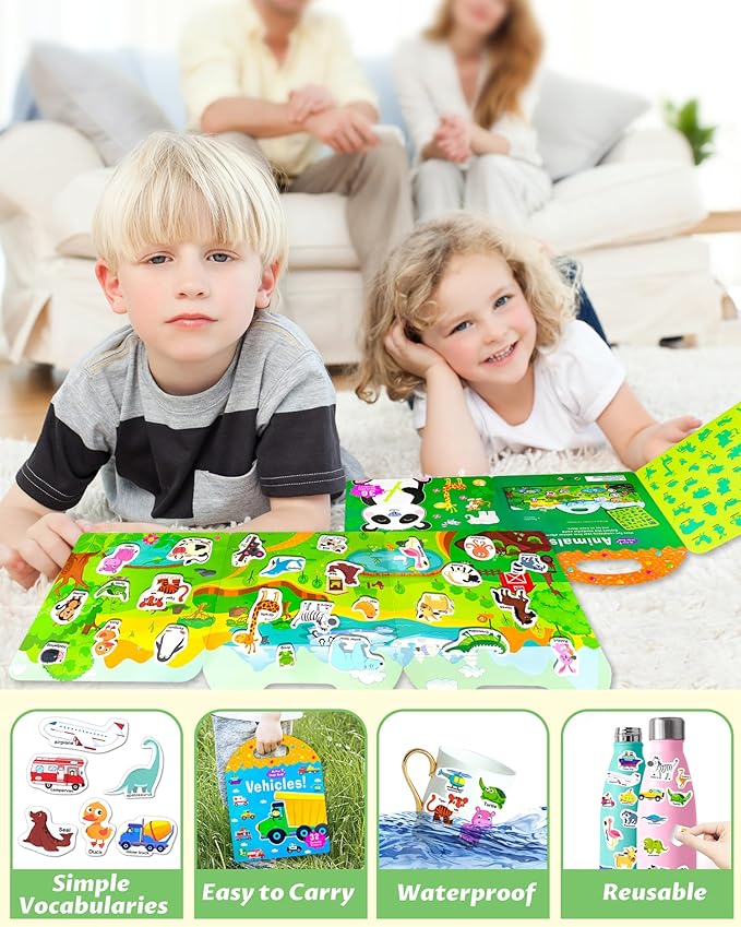 Walenced Reusable Sticker Book for Toddlers, Stickers for Kids, Toddler Sticker Book, Toddler Craft Activities, Toddler Travel Toys Boy Girl Birthday Gifts