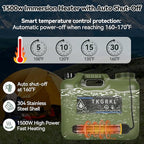 Camping Shower with Heater and 5-Gallon Water Jug, 6000mAh Rechargeable Portable Shower, 1500w Immersion Heater with Auto Shut-Off, Rinse Kit Portable Shower with USB Solar Charging Panel For Camping