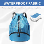 JELUTAR Drawstring Backpack Gym Bag with Shoes Compartment for Soccer, Basketball, Swim, Water-Resistant String Backpack Beach Cinch for Women Men, Sky Blue