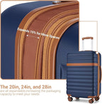 Kono Luggage Set 3 Pieces Expandable PC ABS Durable Suitcase Hardside with Double Spinner Wheels Tsa Lock Navy(20in/24in/28in)