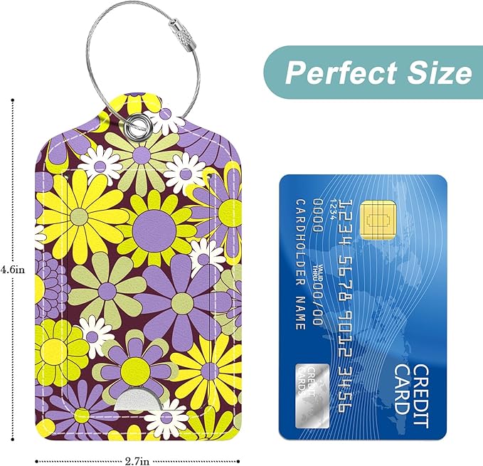Rimilak 3 Pcs PU Leather Luggage Tags for Suitcase, Travel Cruise Luggage Tag with Privacy Flap, Name ID Label and Metal Loop for Women Men Baggage Handbag School Bag Backpack, Small Flower