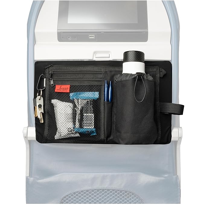 Lusso Gear Airplane Tray Table Cover with Pocket Storage - Sanitary Airplane Tray Cover - Seat Back Organizer for Personal Items - Airplane Travel Essentials for Long Haul Flights - Machine-Washable