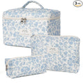 Makeup Bag,Quilted Cosmetic Bag,Large Floral Make Up Bag for Women,Cotton Makeup Bag Set,Flower Travel Toiletry Bag