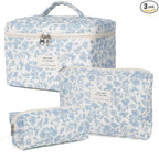 Makeup Bag,Quilted Cosmetic Bag,Large Floral Make Up Bag for Women,Cotton Makeup Bag Set,Flower Travel Toiletry Bag