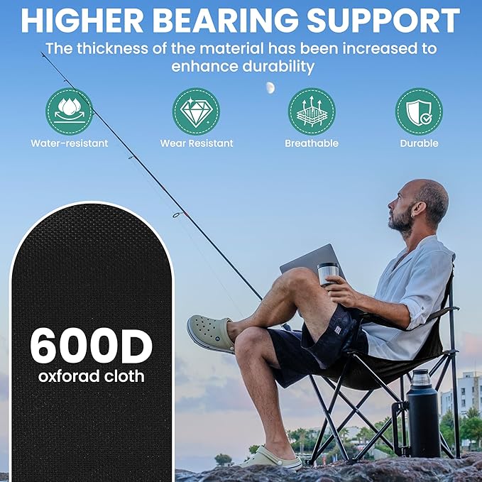 4 Pack Folding Camping Chairs for Adults,Foldable Portable Lawn Chairs with Carry Bag & Cup Holder, Compact Design for Camp,Beach, Picnics,and Fishing Supports 300LBS（Black）
