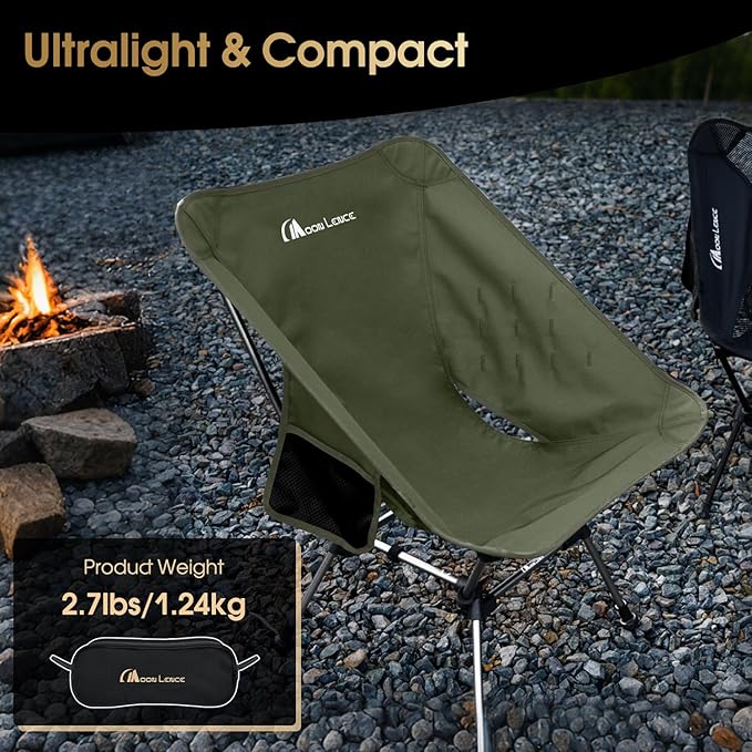 MOON LENCE Portable Camping Chair Plus, Larger & Roomier, Compact and Lightweight Still, Folding Chair for Backpacking & Hiking, 330Lbs Capacity (Moss Green)