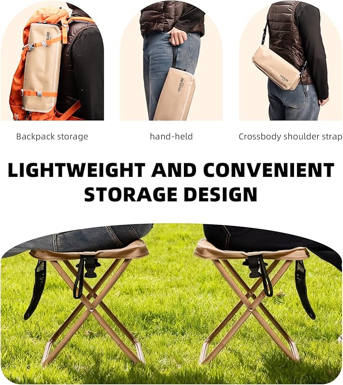 16" Extra Tall XL Portable Chair for Adults, Collapsible Purse Chair Heavy Duty Camp Seat with 3 Storage Pockets for Fishing Hiking Gardening, Lightweight Travel Purse Stool