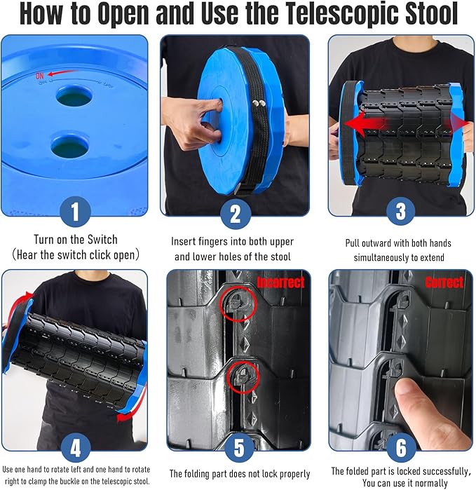 Doseno Upgraded Foldable Stool Thickened, Portable Collapsible Stool Retractable Stool for Fishing, Hiking Tours, BBQ, Parties, Outdoor Activities (Blue, 1pack)